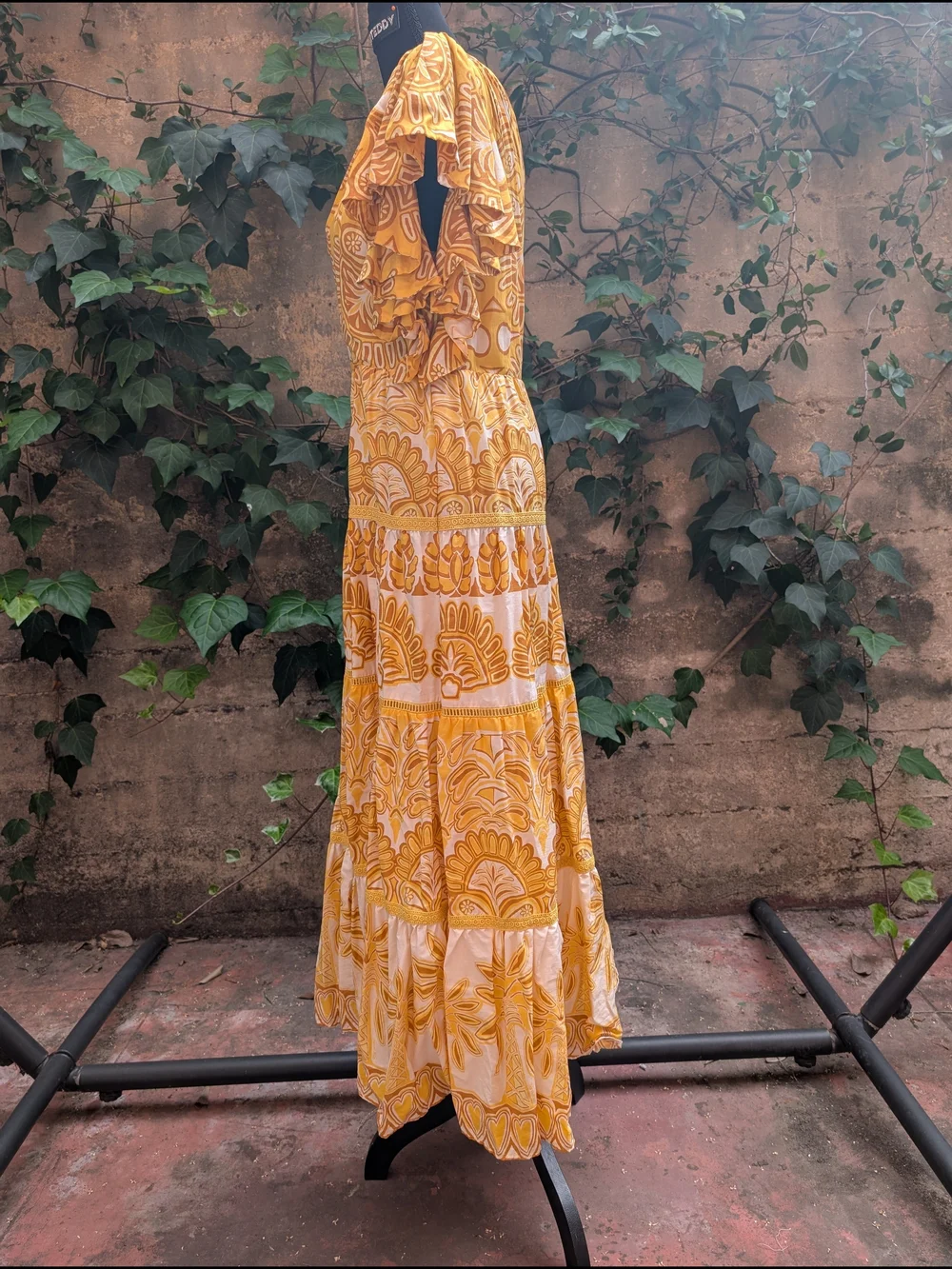 FARM Rio One-Shoulder Yellow & Cream Patterned Maxi Dress - Picture 12 of 13